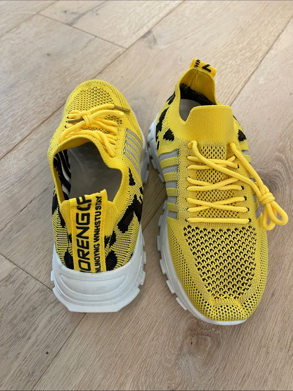 Yellow Knit Lace-Up Sneakers with Black Accents size 38(7.5-8)